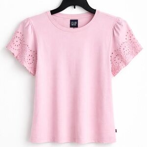 GAP Women's Light Pink Short Sleeve Eyelet Top